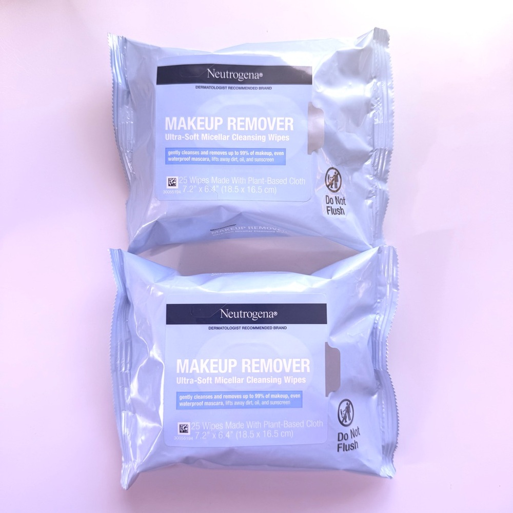 2 Neutrogena Makeup Remover Ultra-Soft  Micellar Cleansing Wipes, 25-Count each